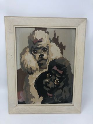 Vintage Mid Century Paint By Number Painting Poodle Pair Dog Animal - 11 " X 14 "