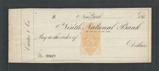 186x Curtis & Co The Ninth National Bank York Ny Antique Civil War Check