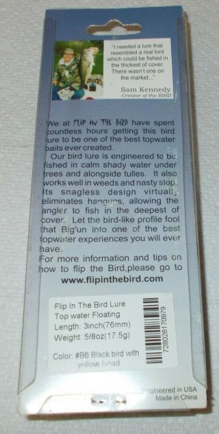 NOS - FLIP IN THE BIRD LURE ON CARD - WEEDLESS SURFACE LURE - UNUSUAL - RARE COLOR 5