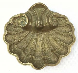 Vintage Solid Brass Shell Shape Trinket Dish Or Ashtray 5”