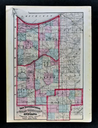 1870 Asher & Adams Indiana County Map Valparaiso Lake Porter Jasper Newton White