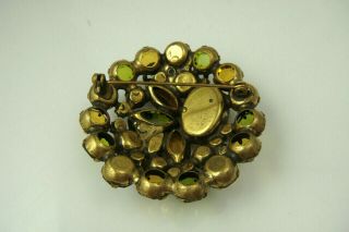 VTG Antiqued Gold Tone Brown Amber Green Rhinestone w/ Cabochon Givre Pin Brooch 2