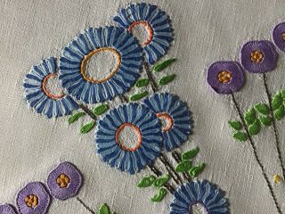 Gorgeous Vintage Irish Linen Hand Embroidered Tablecloth Stylised Florals