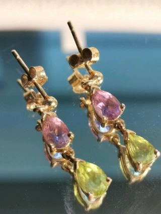Antique Vintage Art Deco Ladies 9ct Gold Peridot & Amethyst Earrings 2