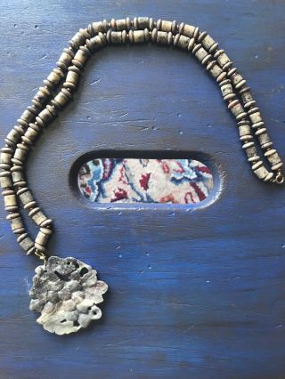 Antique Chinese Export Carved Bead Necklace W/ Grapes Leaves Fruit Pendant