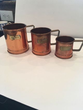 Set Of 3 Vtg Copper And Brass Mug,  Stein,  Tankard,  Brass Handle With Grain Label