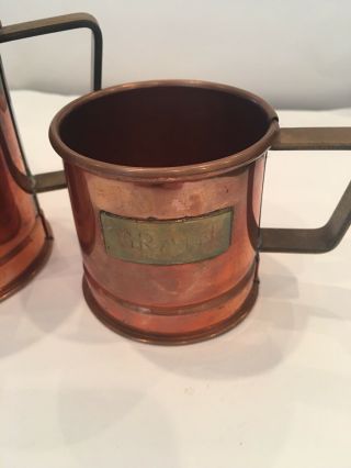 set of 3 Vtg Copper and brass Mug,  Stein,  Tankard,  Brass Handle with GRAIN label 3