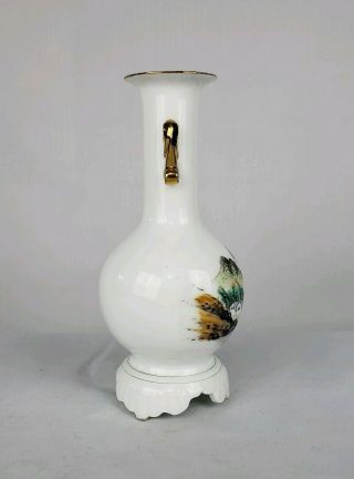 VINTAGE CHINESE HAND PAINTED PORCELAIN FOOTED VASE WITH LANDSCAPE PROC PERIOD. 4