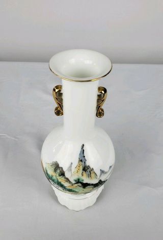 VINTAGE CHINESE HAND PAINTED PORCELAIN FOOTED VASE WITH LANDSCAPE PROC PERIOD. 5