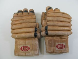 Antique Vintage 1950 W H Brine Steerhide Leather Lacrosse Ice Hockey Gloves