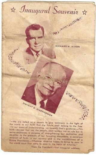 1957 President Dwight Eisenhower/richard Nixon Inauguration Day Souvenir Booklet