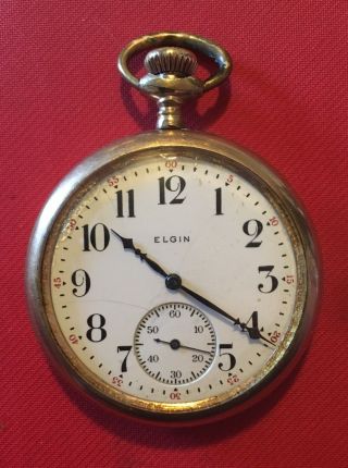 Antique 1928 Elgin 12s 7j Pocket Watch Grade 303 Model 3 Class 114 Gold Filled