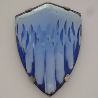Antique Art Deco Chrome Plate Carved Mirrored Blue Czech Glass Dress Clip