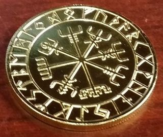 Valhalla Thor Hammer Coin Compass Good Luck Runes Runic Pagan