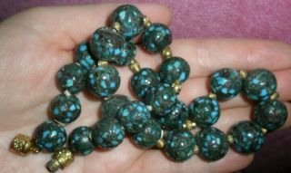 Vintage Antique Jewellery Turquoise Beads Necklace Clasp Stamped Made In France