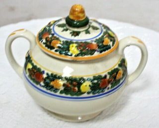 Titian Ware Della Robia Sugar Bowl With Lid Antique Collectible 4.  5 " Tall