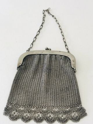 Antique Victorian Silver Plated Chatelaine Miniature Purse Handbag