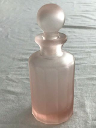 Vintage Art Deco Frosted Pink Glass Perfume Bottle With Stopper