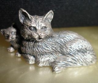 Enesco Handcrafted Pewter Cat Kitten Figurine Curio Miniature Leslie Ivory 1991