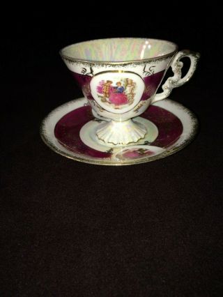 Antique Tea Cup And Saucer Set Vintage Couple