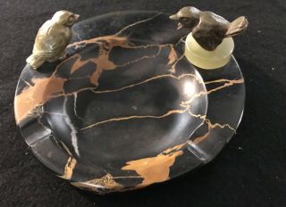 Antique Art Deco Bronze Birds On Marble Ashtray