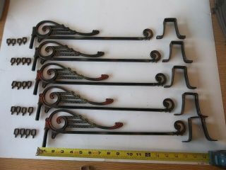 5 Antique Vintage Cast Iron Swing Arm Curtain Rods Brackets