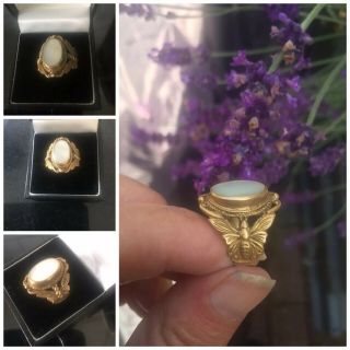 Antique Art Nouveau Mother Of Pearl Butterfly Ring