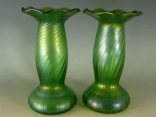 Antique Art Nouveau Loetz Iridescent Glass Vases E20thc