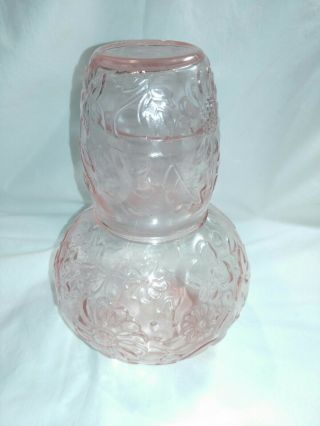 Antique Vintage Pink Depression Glass Bedside Carafe Pitcher And Tumbler Cup