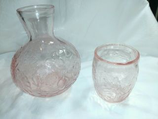 Antique Vintage Pink Depression Glass Bedside Carafe Pitcher and Tumbler Cup 2