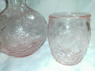Antique Vintage Pink Depression Glass Bedside Carafe Pitcher and Tumbler Cup 4