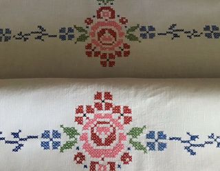 VINTAGE LINEN HAND EMBROIDERED TABLECLOTH & TEA COSY COVER ROSES 3