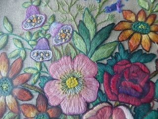 VINTAGE HAND EMBROIDERED PICTURE - EXQUISITE FLORAL BOUQUET 2