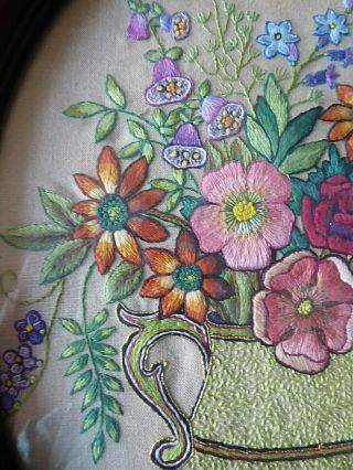 VINTAGE HAND EMBROIDERED PICTURE - EXQUISITE FLORAL BOUQUET 6