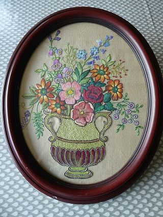 VINTAGE HAND EMBROIDERED PICTURE - EXQUISITE FLORAL BOUQUET 7