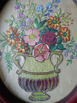 VINTAGE HAND EMBROIDERED PICTURE - EXQUISITE FLORAL BOUQUET 8