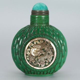 Chinese Exquisite Handmade Glass Inlay Shell Dragon Phoenix Snuff Bottle