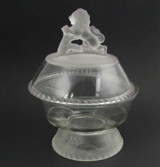 Antique Eapg Gillinder & Son Frosted Lion Pressed Glass Large Covered Bowl