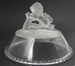 Antique EAPG Gillinder & Son Frosted Lion Pressed Glass Large Covered Bowl 4