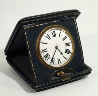 Antique Travel Desk 8 Day Timepiece In Leather Case Circa 1900.