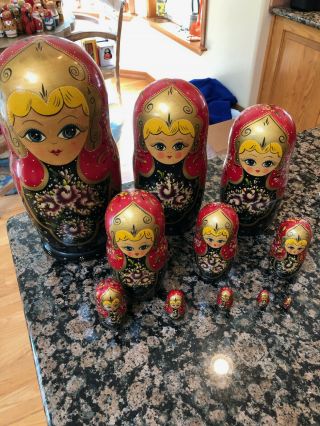 Large Set Of 11 Russian Ussr Nesting Dolls,  Signed By The Artist