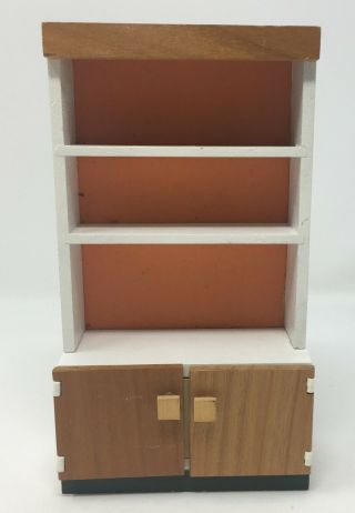 Vintage Wood Dollhouse Miniature Hutch Cabinet Shelves Furniture Made In Germany