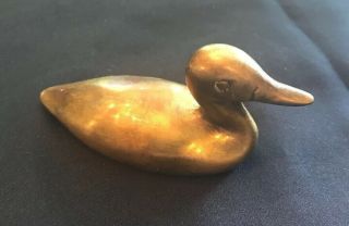 Vintage Solid Brass Duck Figurine Paper Weight Figure.  3.  5” X 1.  75”