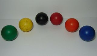 Antique Vintage 1950s Old Set 6 Wood Solid Colors Color Croquet Balls Six Colors