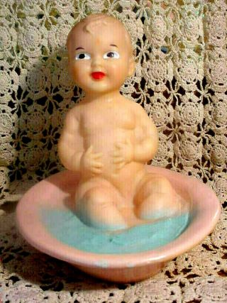 Vtg 1950 Curly Molded Hair Nude Baby Doll N Bath Tub Vinyl Rubber Toy Frisch Nyc