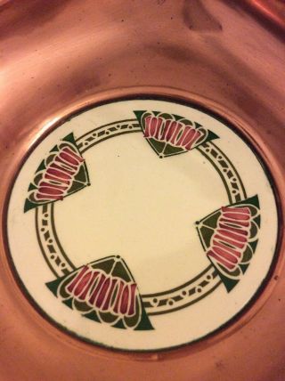 Art Nouveau Dated Stylised Tulips Ceramic Tile - In Arts & Crafts Copper Bowl 1923