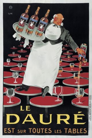 Le Daure - Lotti Art Print Vintage Wine Bar Poster Waiter Dancing On Table 24x36