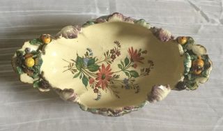 Antique Hand Painted Italian Majolica Porcelain Floral Jardiniere Centerpiece