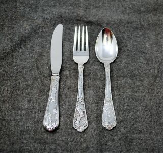 Reed & Barton " Pet " Silverplate Child Youth Fork Spoon Knife 3 Pc Dog Cat Rabbit