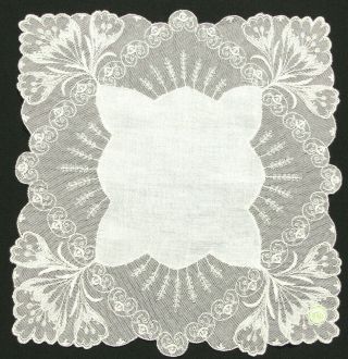 Vintage Antique Bridal Wedding Handkerchief Linen Floral Austria Lace Nos